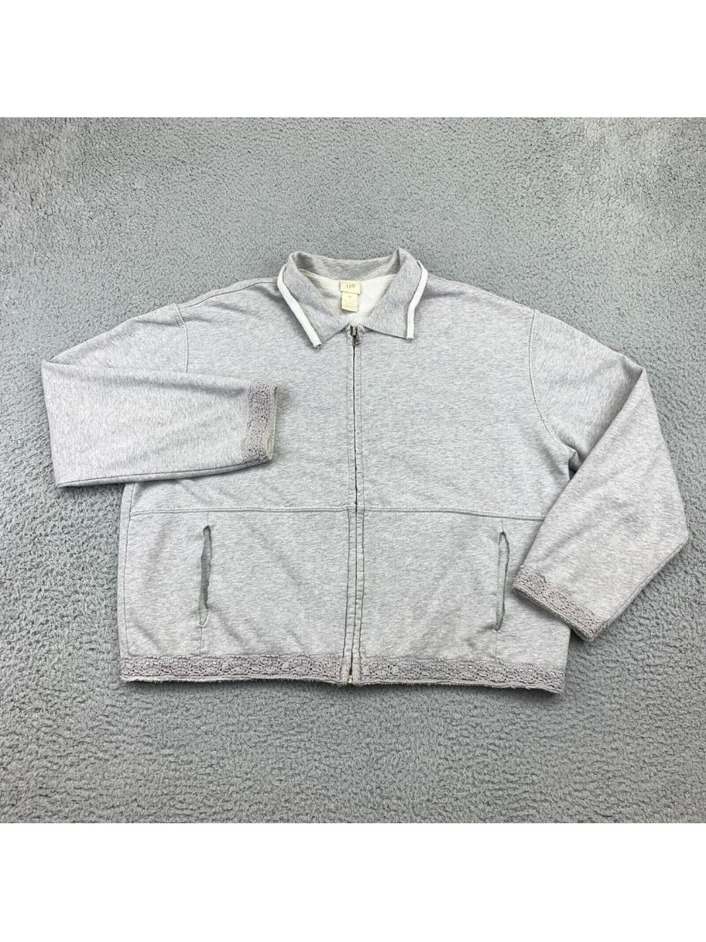 J Jill Jacket Womens Medium Heather Grey Full Zip Polo Collar‎ jacket